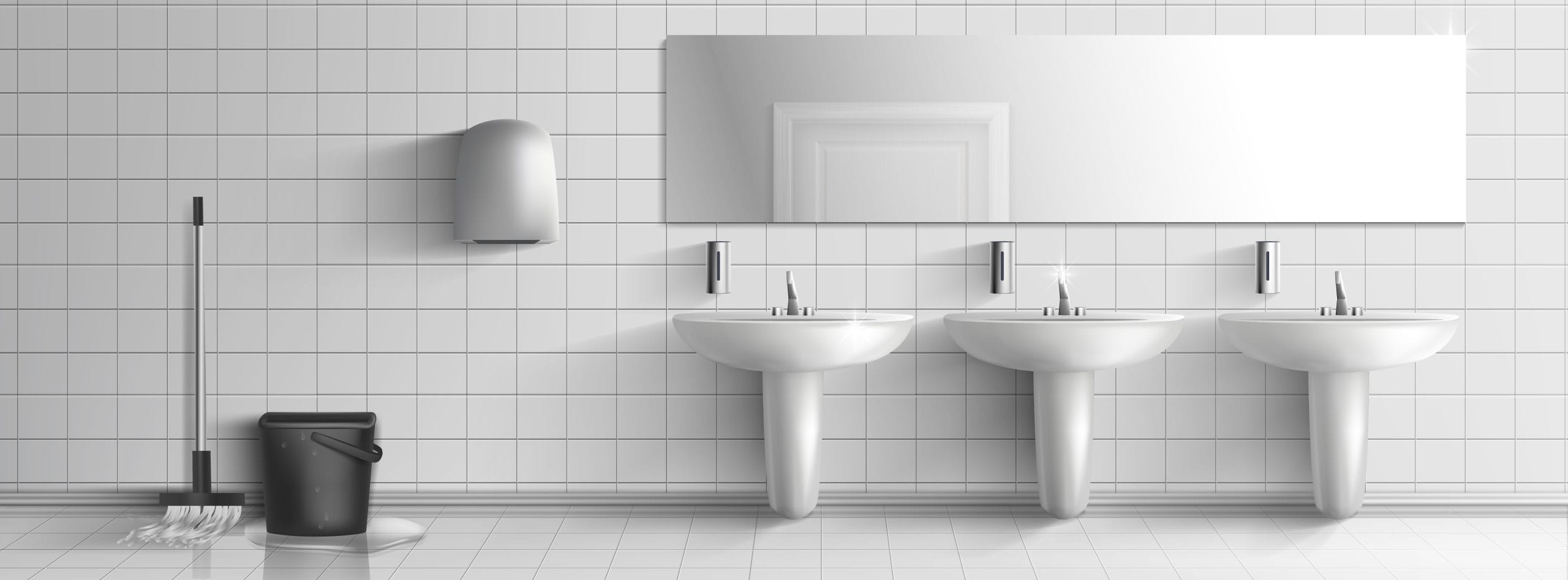 Public toilet washed with mop interior vector